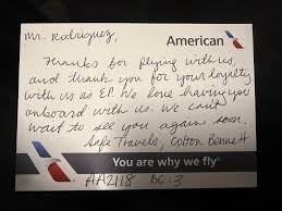 American Airlines Flight Attendant Reads Handwritten Note