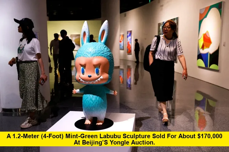 A 1.2-meter (4-foot) mint-green Labubu sculpture sold for about $170,000 at Beijing’s Yongle Auction.