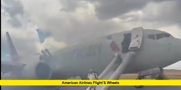 American Airlines flight's wheels