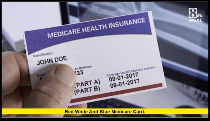 red white and blue Medicare card. red white and blue Medicare card